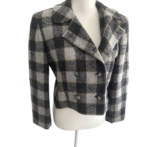 JONES NEW YORK Vintage Gray Plaid Wool Blend Jacket Blazer Size 8 - Picture 4 of 11